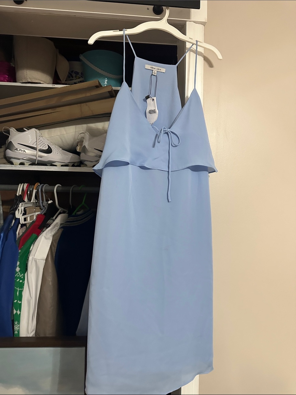 Naked Zebra Light Blue Spaghetti Strap Mini Dress